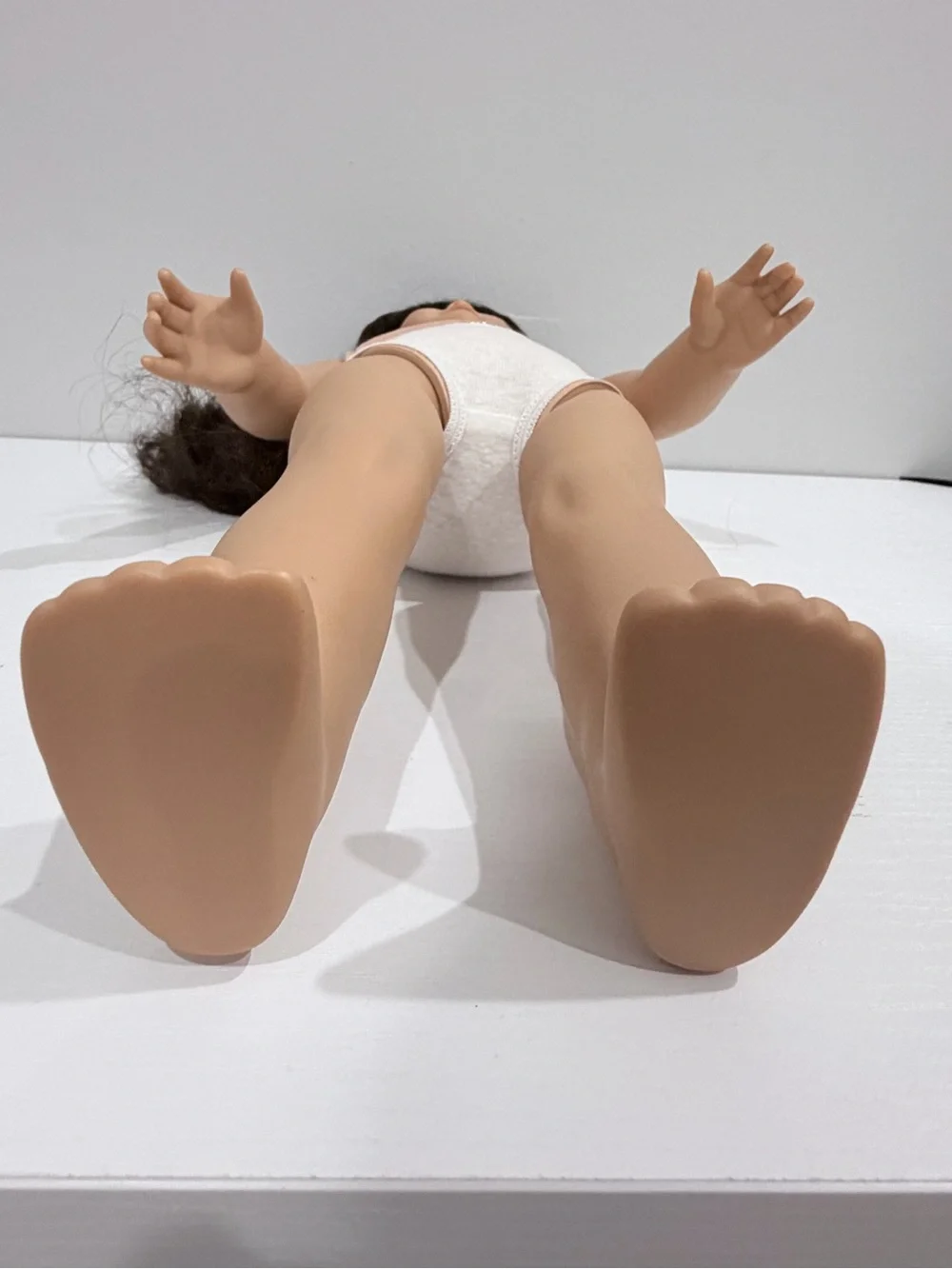 American Girl Brown-Haired Doll with Peach Bodysuit and White Undergarment